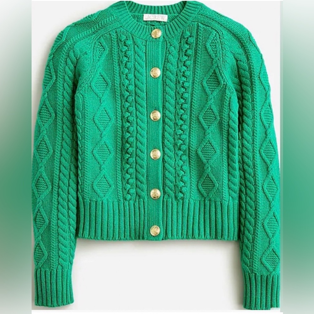 J. Crew Green Cable Knit Cardigan - Size S